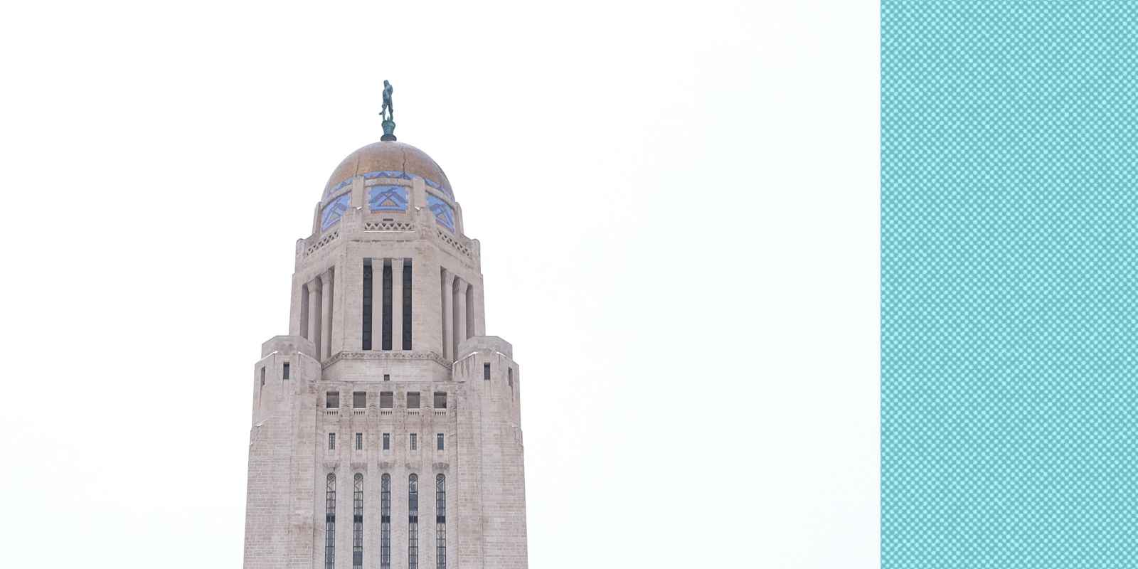 The Nebraska State Capitol as photographed from the west.