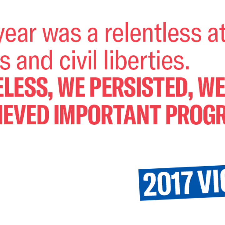 Text: The last year was a relentless attack on civil rights and civil liberties. Nevertheless, we persisted, we resisted, & we achieved important progress. Thank you.