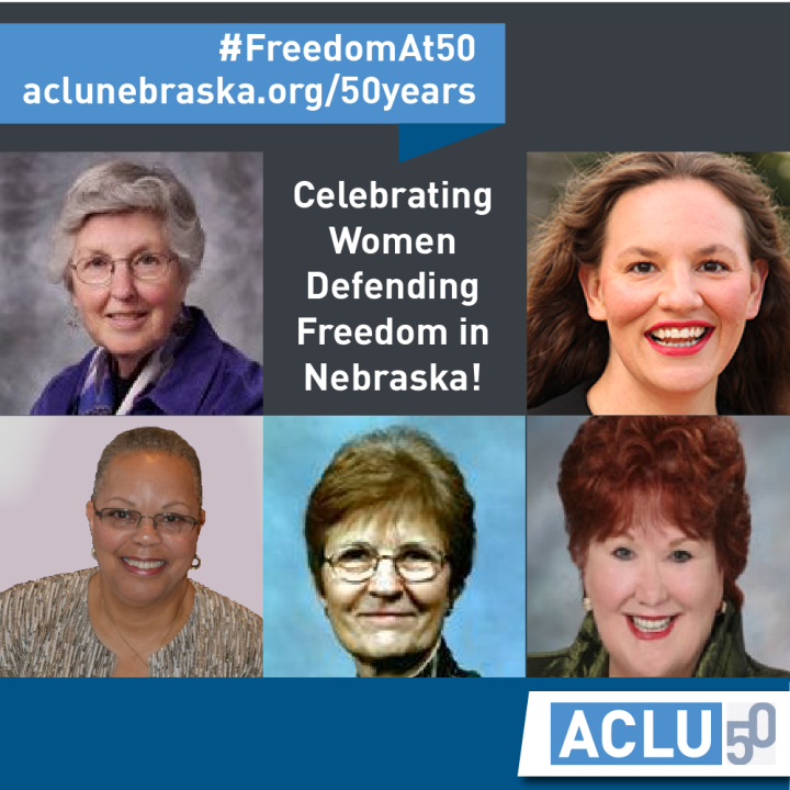 Text: Celebrating Women Defending Freedom in Nebraska
